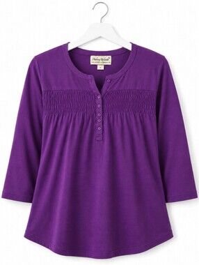Anthony Richards Purple Smocked Henley 3/4 Sleeve Tunic Cottagecore